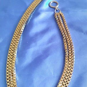 Women's Gold Tone Triple Strand box link Chain Necklace Toggle Clasp 17"